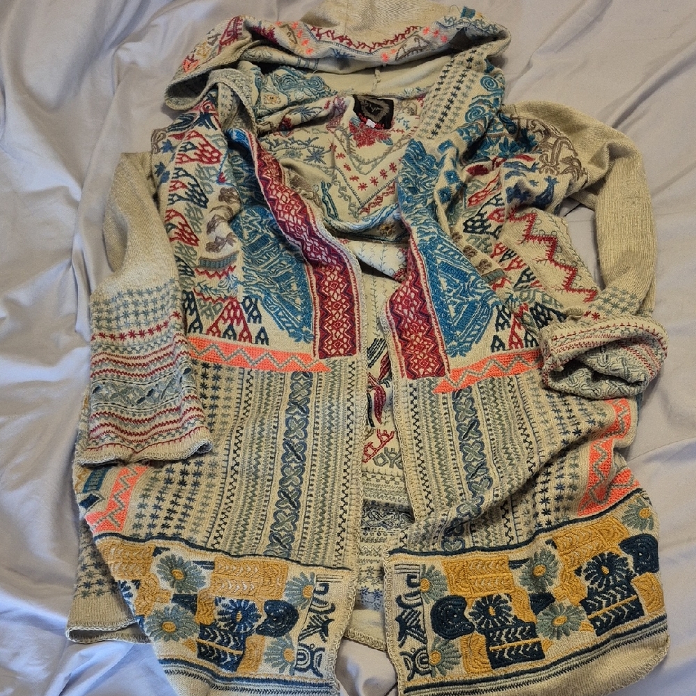 Johnny Was Bohemian Patterned Long Cardigan Size Small